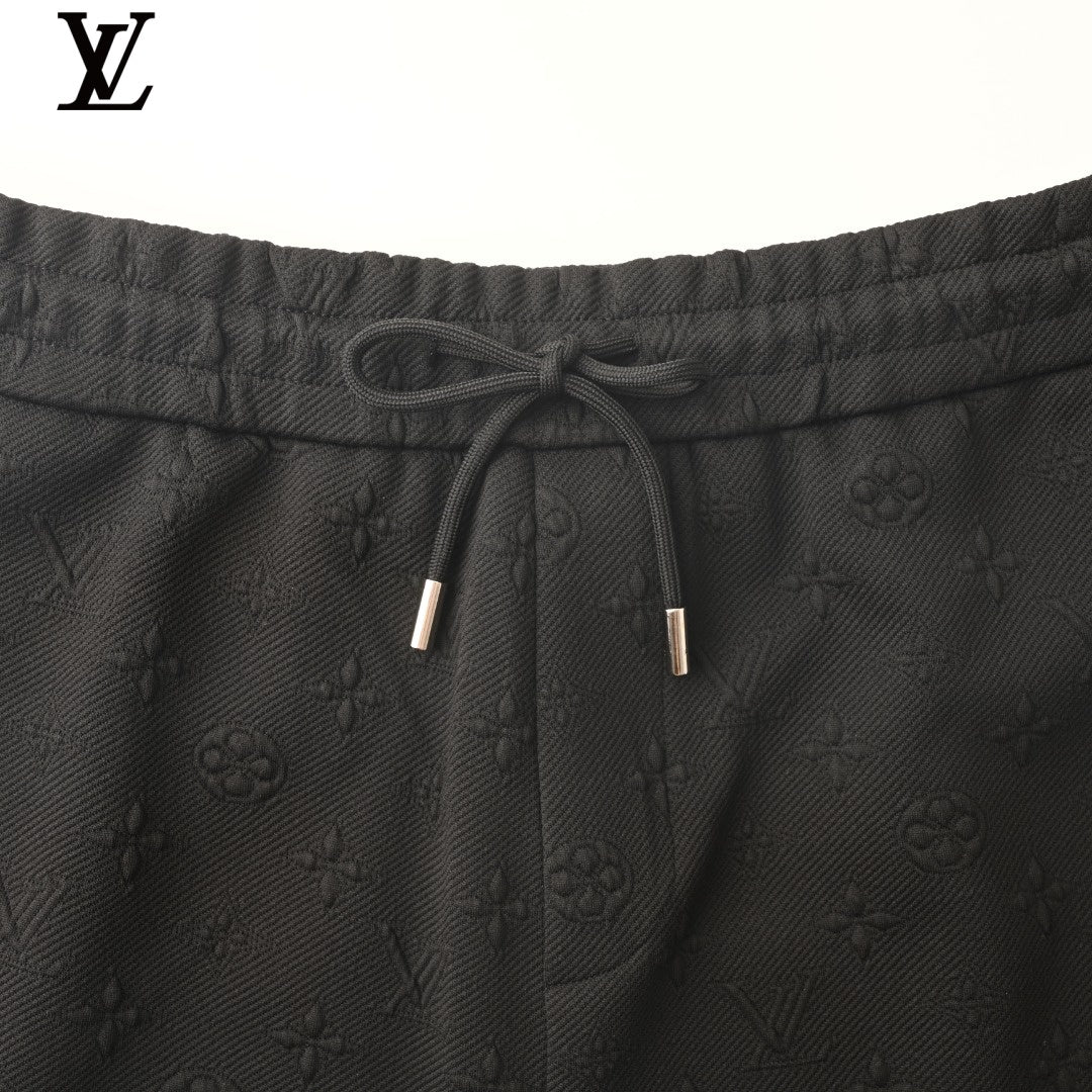 Louis Vuitton Black Embossed Monogram Drawstring Shorts