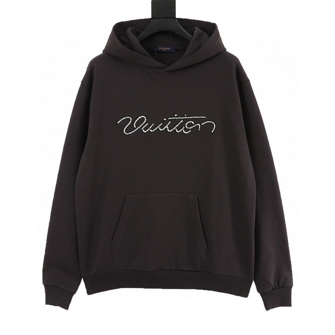 Louis Vuitton Vuitton Script Pearl-Beaded Cursive Logo Oversized Pullover Hoodie