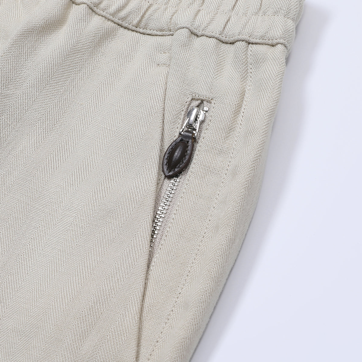 Hermès Men's Elastic-Waist Trousers in Light Beige