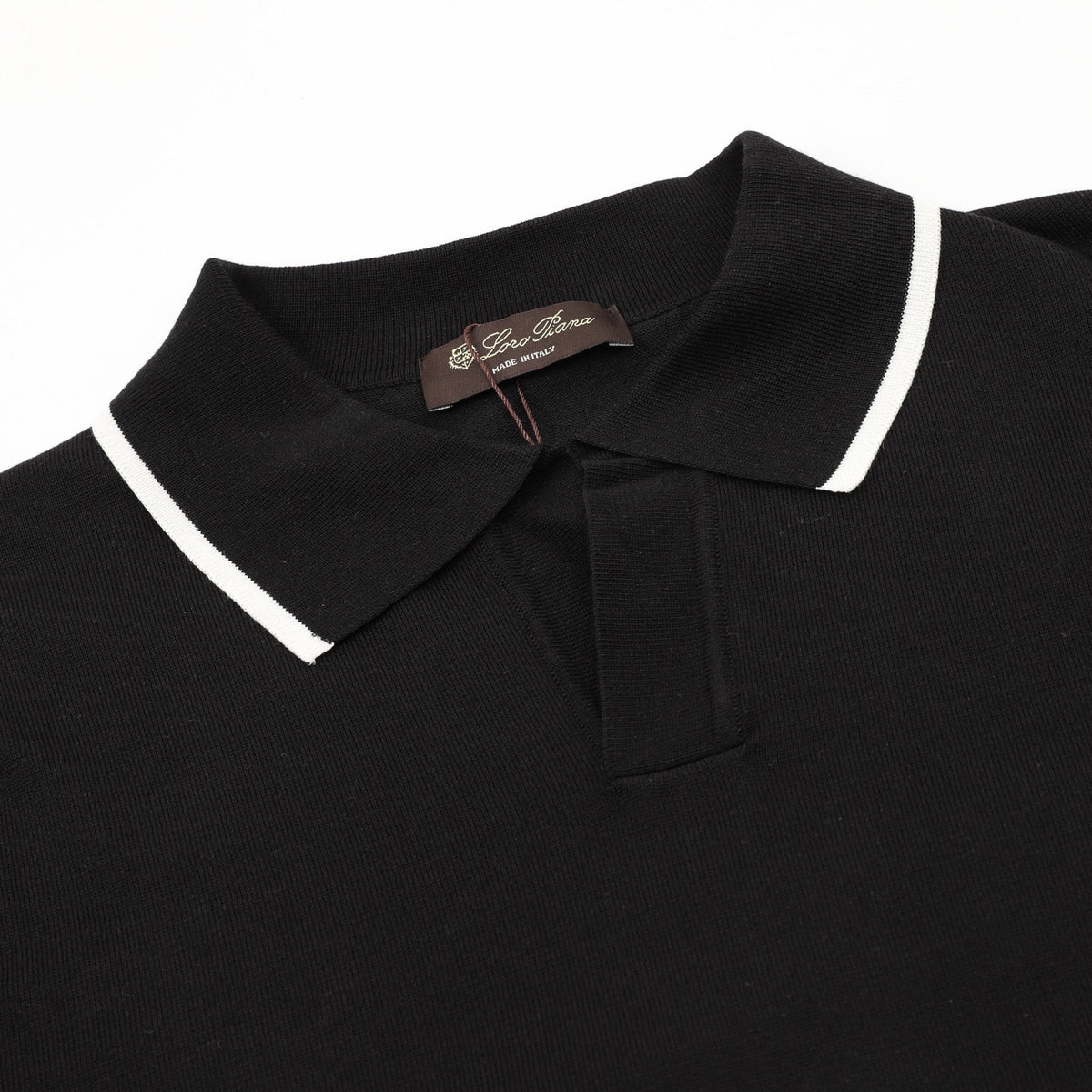Loro Piana Women's Men's Black Trim-Collar Short-Sleeve Knit Polo Shirt