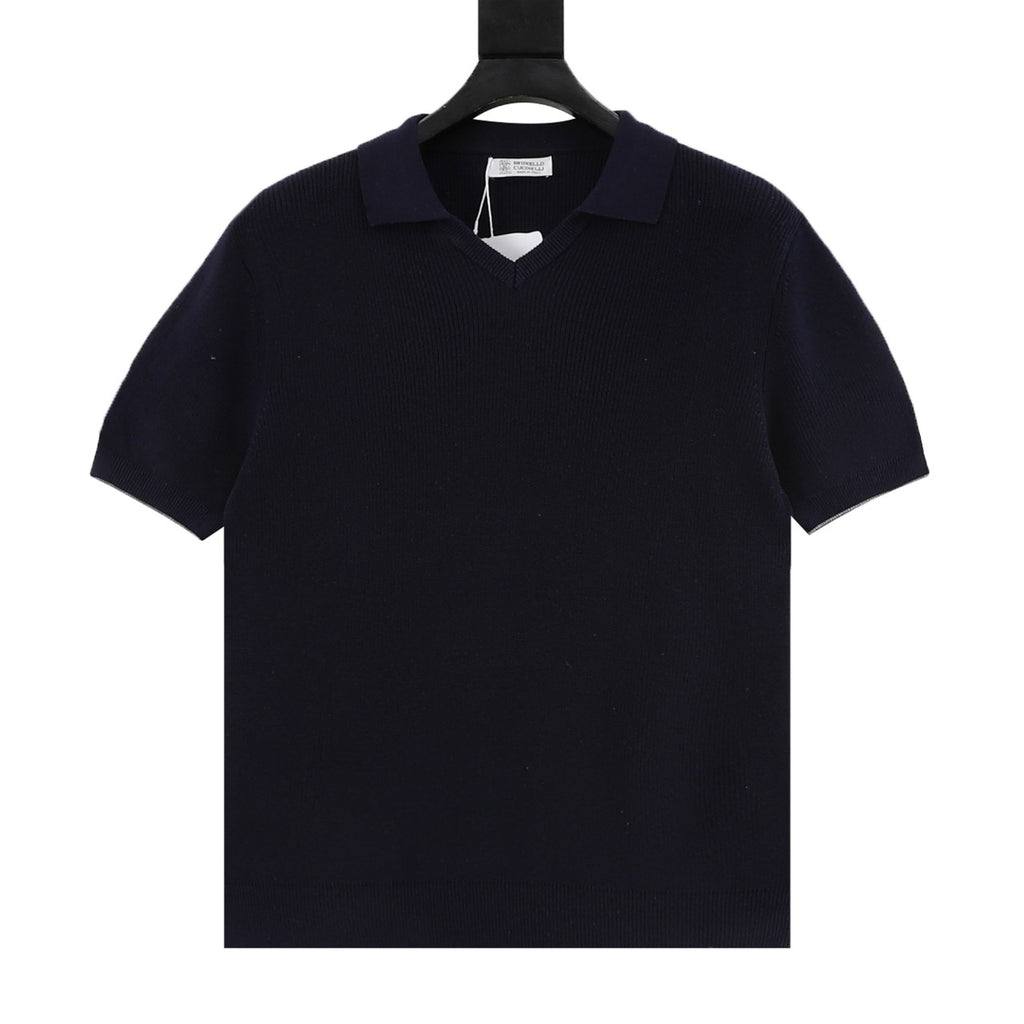 Brunello Cucinelli BC Seagull Collar Knit Short-Sleeve Polo