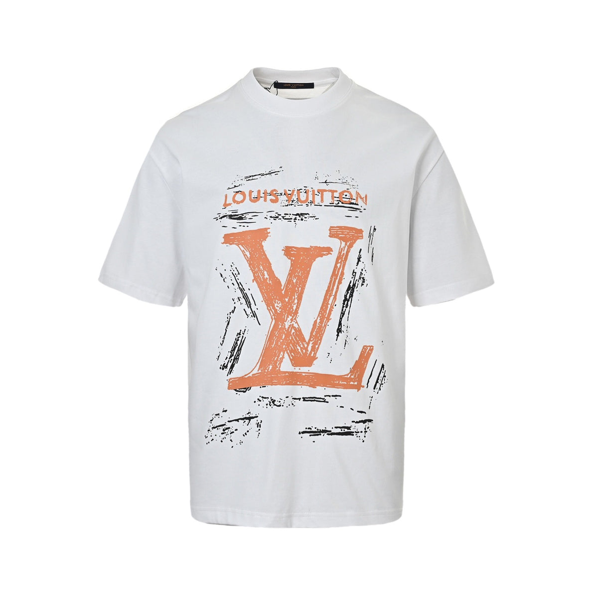 Louis Vuitton Brushstroke LV Logo Print Short-Sleeve T-Shirt in White