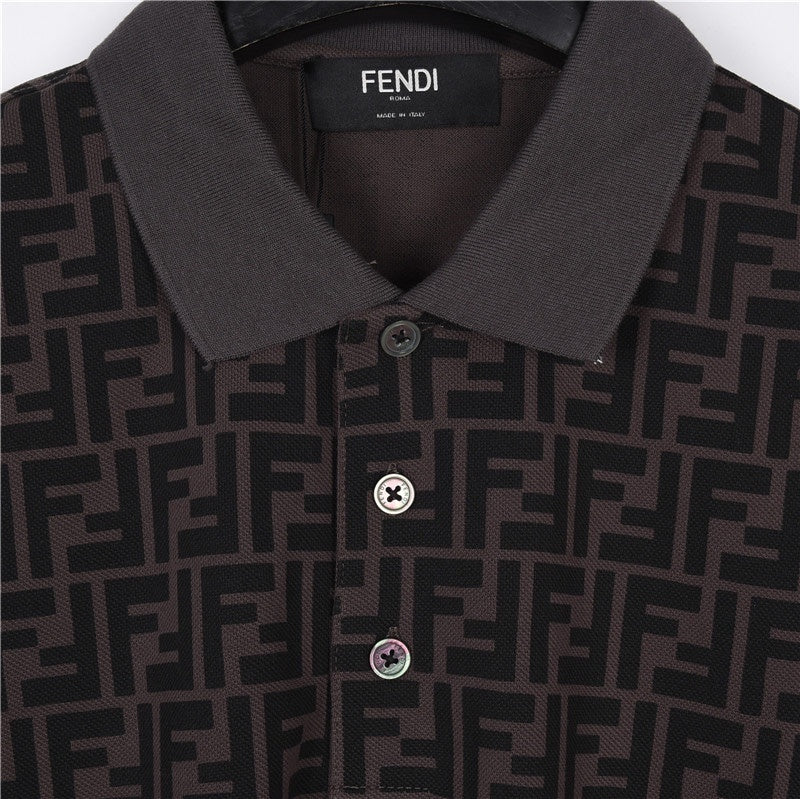 Fendi Brown FF Monogram Short-Sleeve Polo Shirt