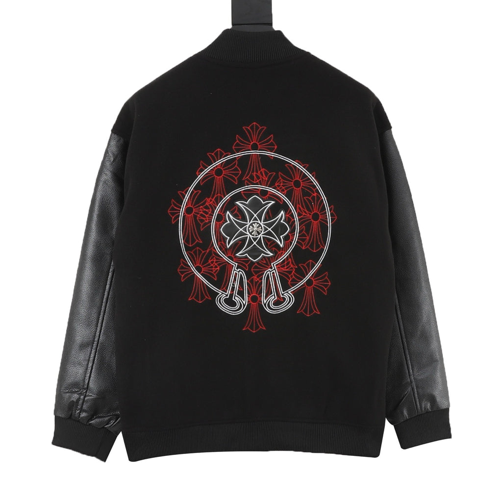 Chrome Hearts Women's Men's Black Cross-Embroidered Varsity Jacket