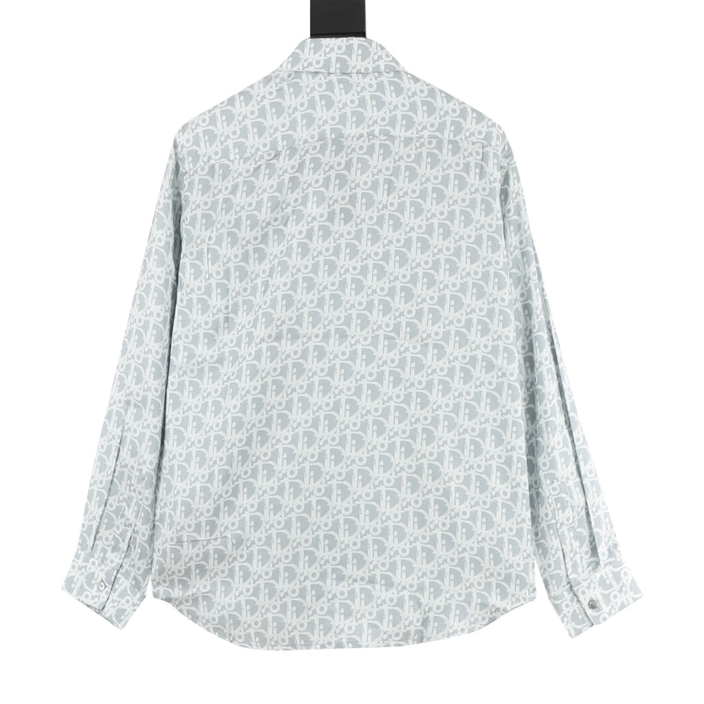 Dior Oblique Monogram All-Over Satin Shirt | Light Blue Jacquard Luxury Long Sleeve