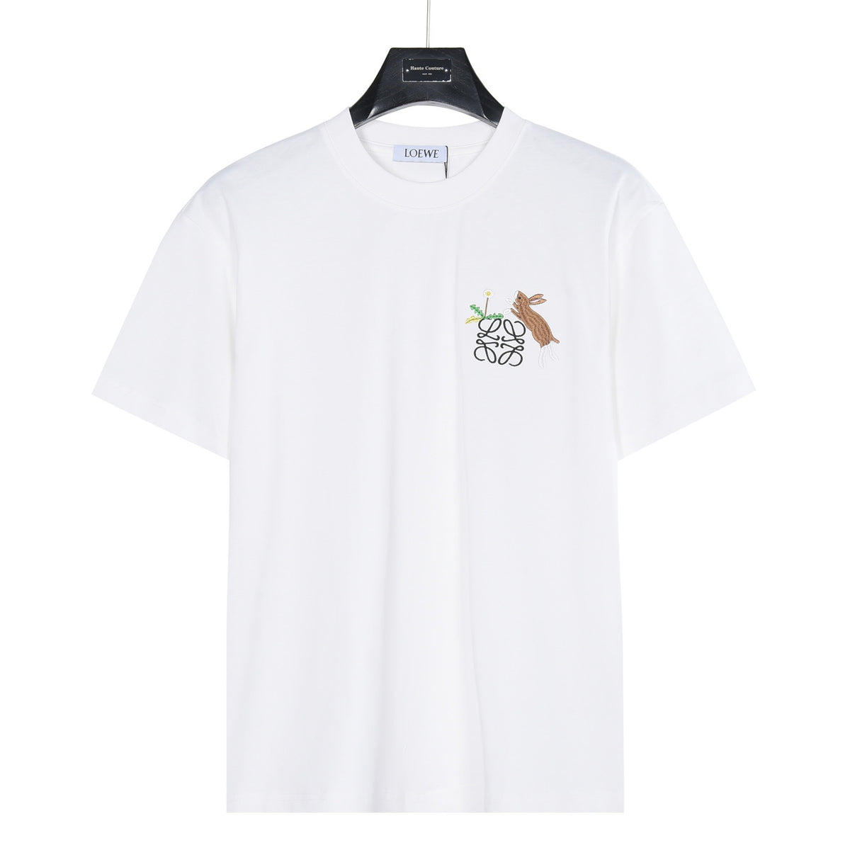 Loewe Rabbit Embroidery and Anagram Short-Sleeve T-Shirt in White