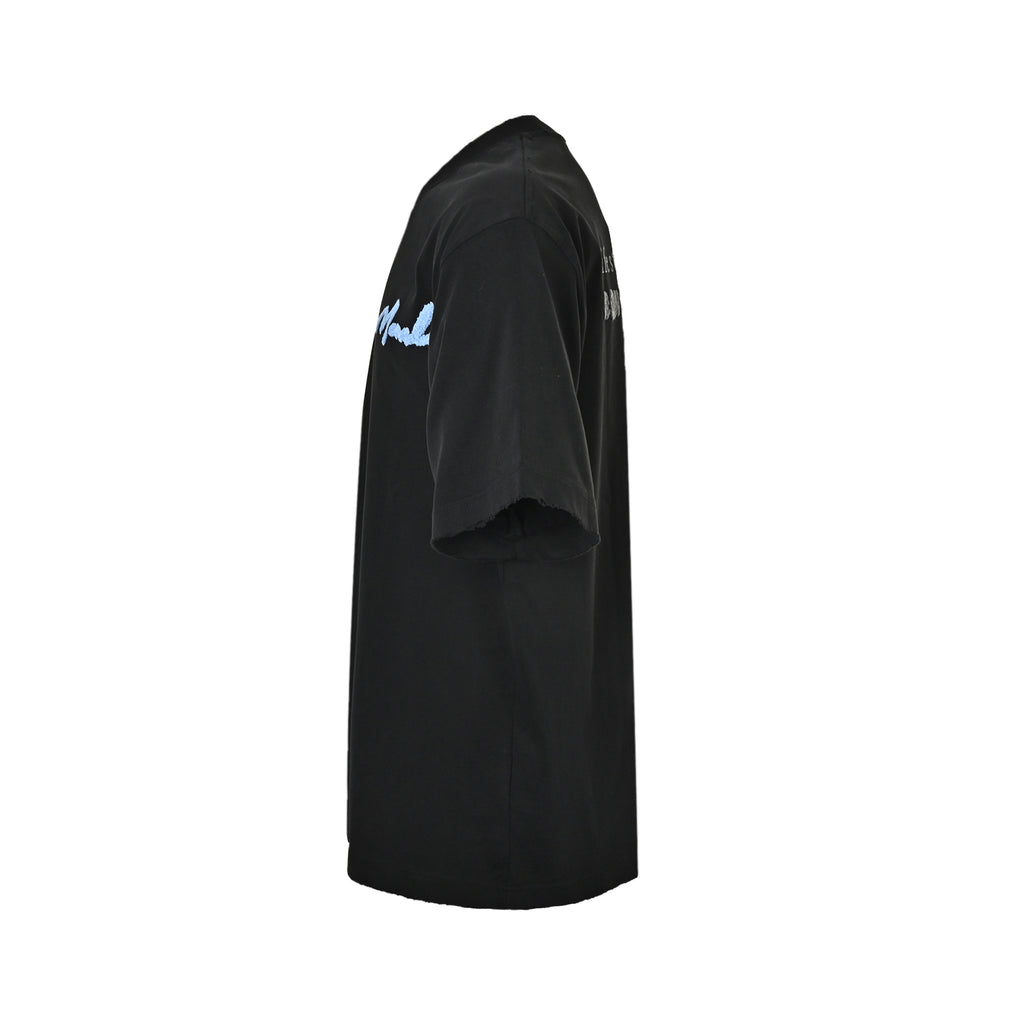 Marni Short-Sleeve T-Shirt in Black with Light Blue Signature Embroidery