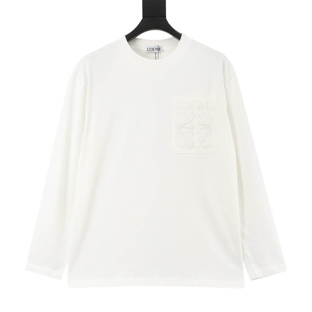LOEWE Women's & Men's White Anagram Pocket Long-Sleeve T-Shirt