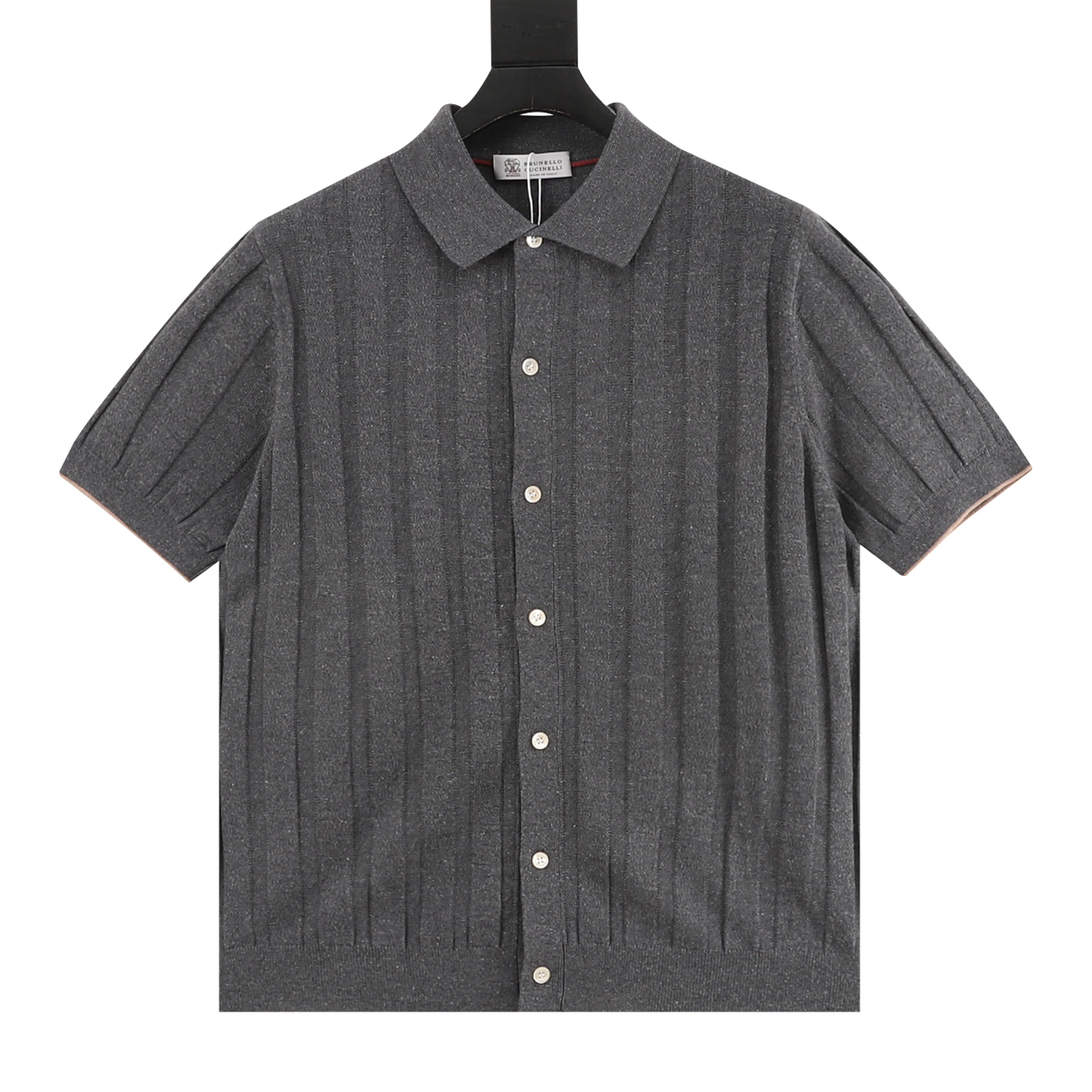 Brunello Cucinelli Two-Tone Vertical Stripe Rib Knit Short-Sleeve Cardigan