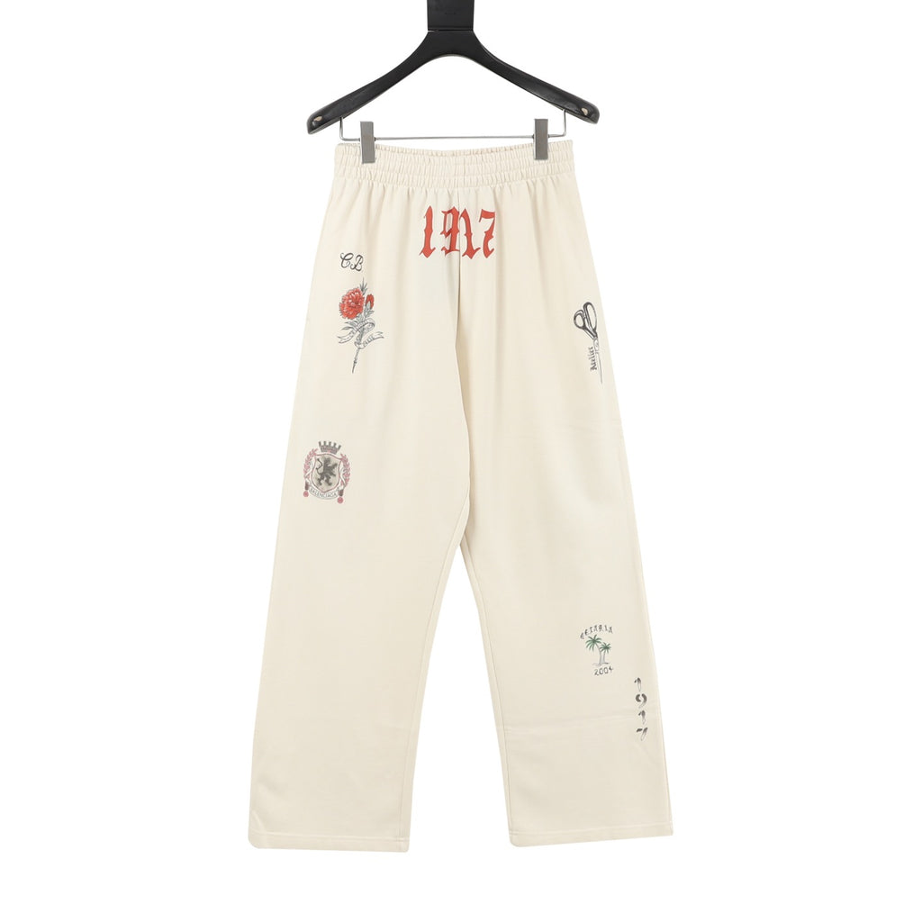 Balenciaga Women's Men's Cream Printed Wide-Leg Sweatpants