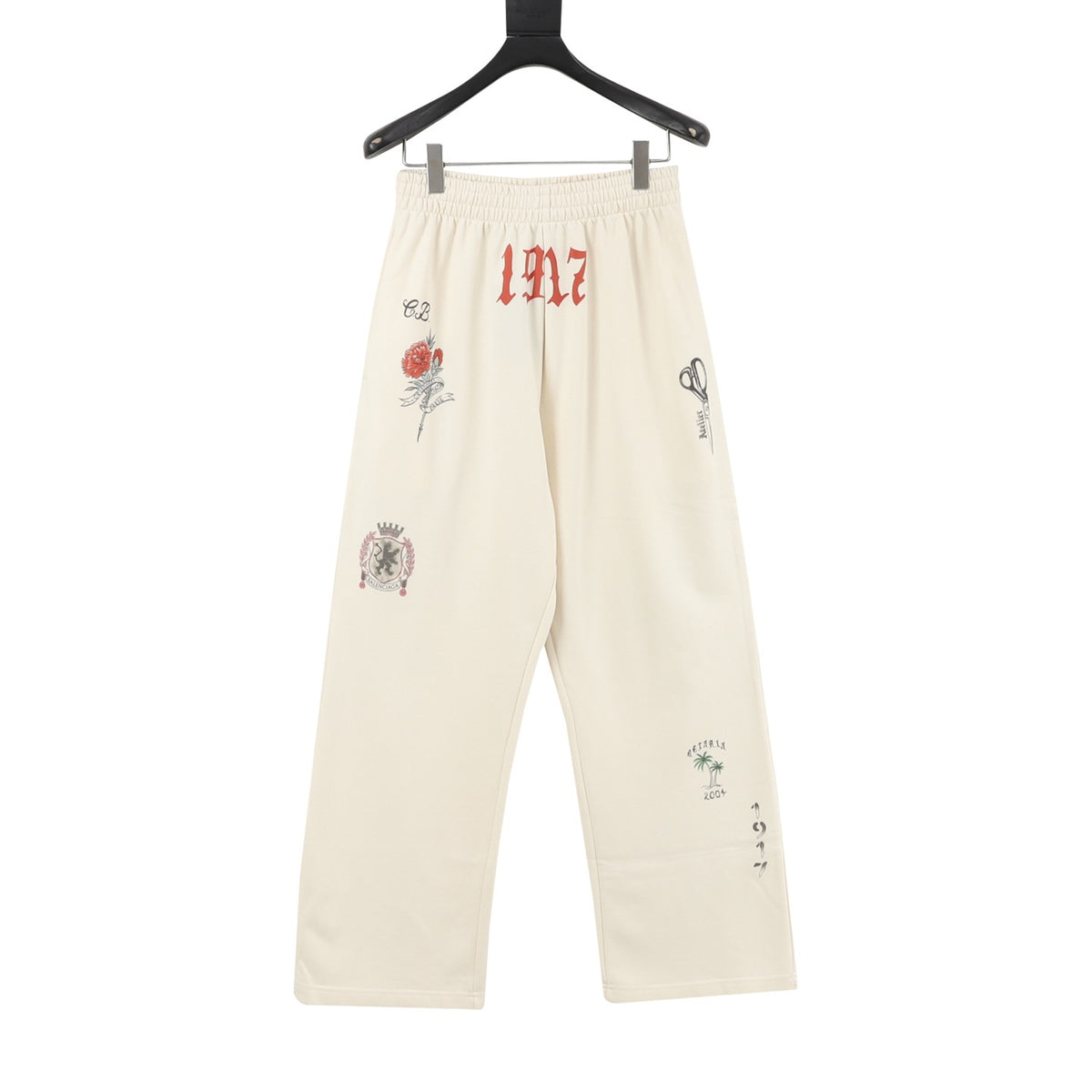 Balenciaga Women's Men's Cream Printed Wide-Leg Sweatpants