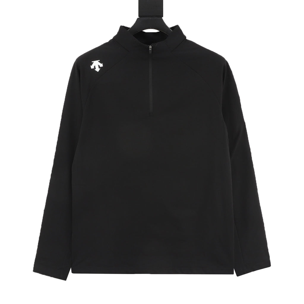 Descente Women's Men's Black Half-Zip Stand-Collar Long-Sleeve Top