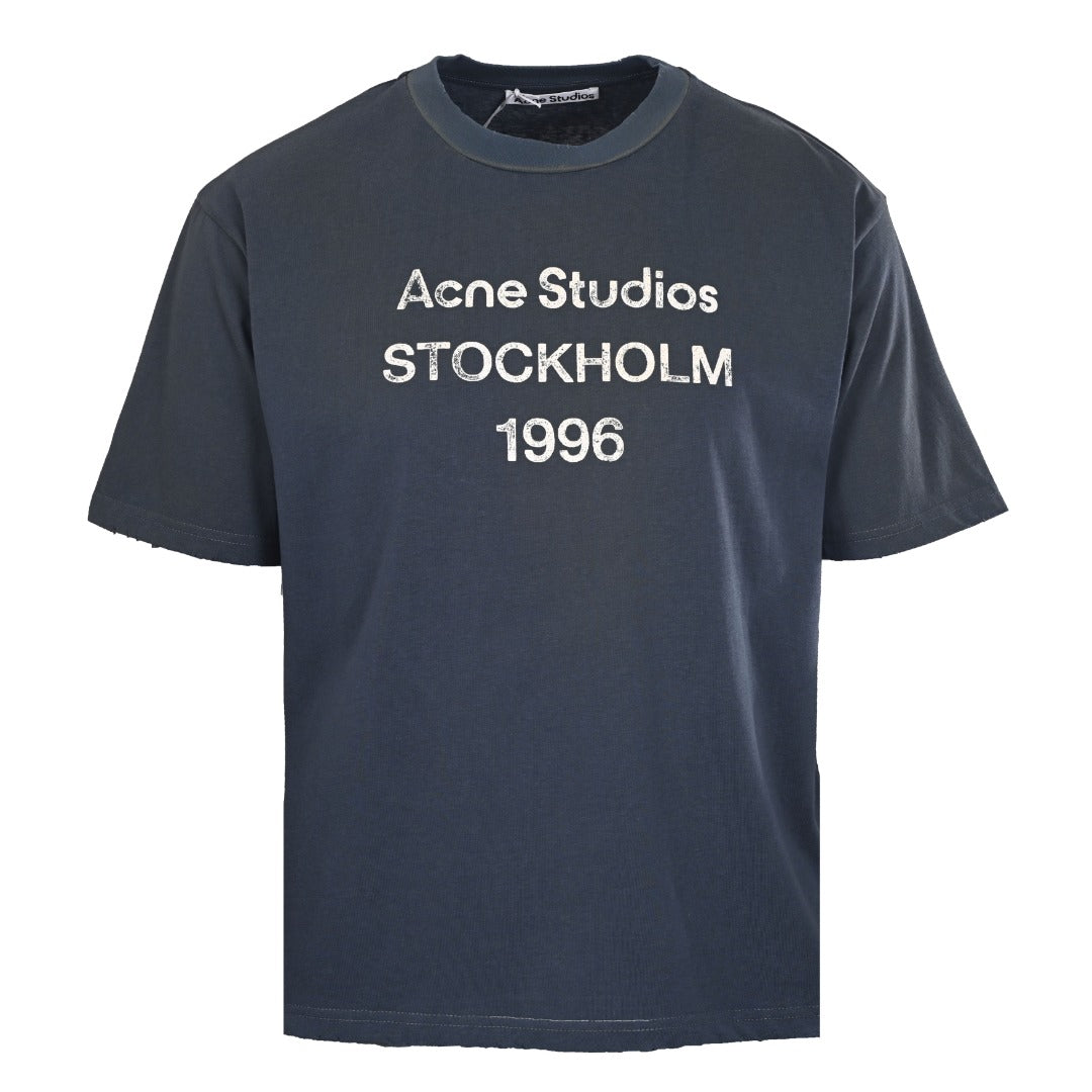 Acne Studios Stockholm 1996 Print Short-Sleeve T-Shirt in Dark Navy