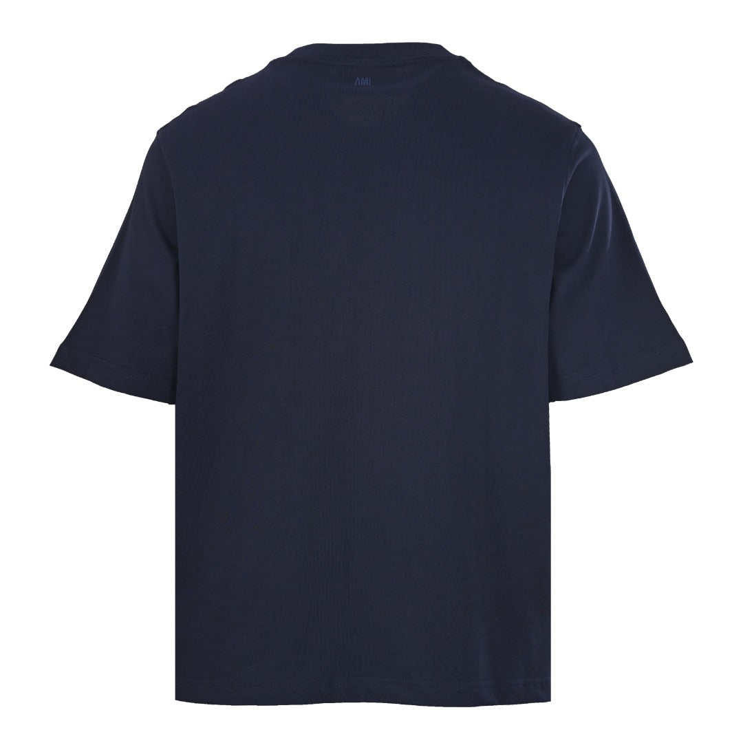 AMI Men's Navy Crochet Heart Logo T-Shirt