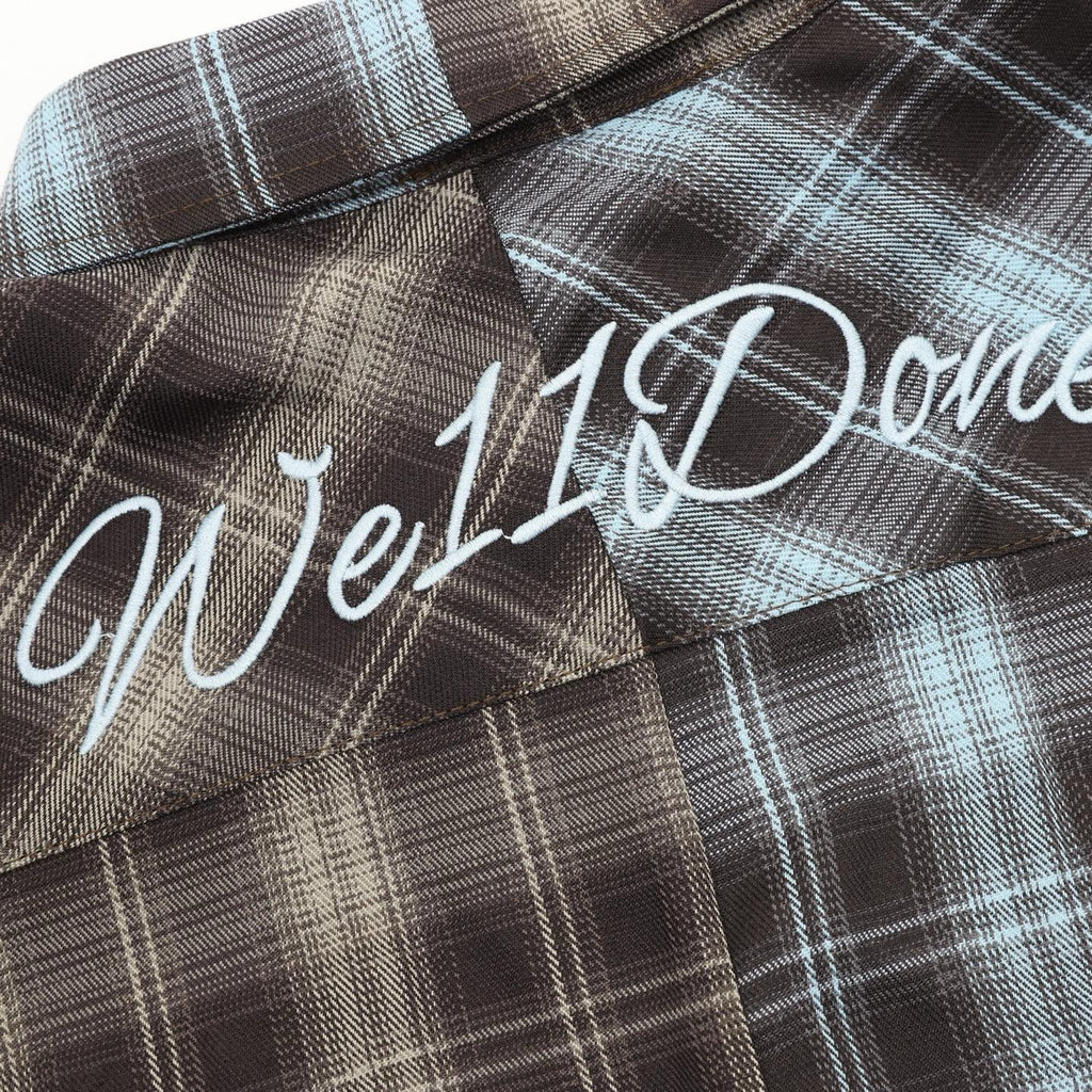 WE11DONE 24SS American Retro Patchwork Color Block Plaid Long-Sleeve Shirt
