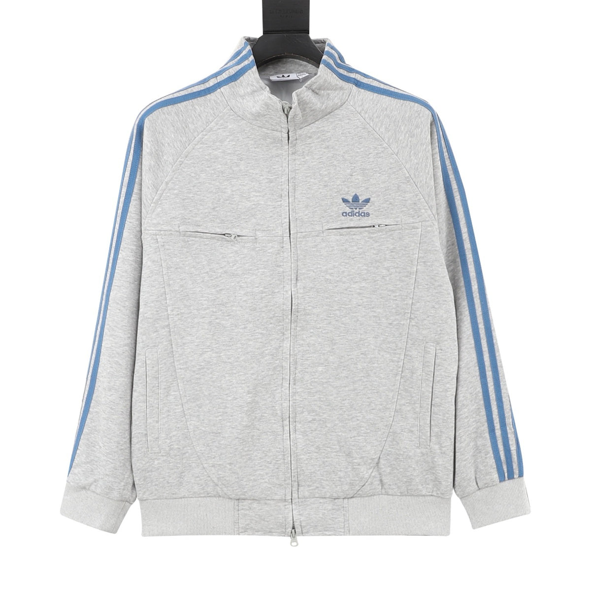 Adidas Women's & Men's Light Grey Blue 3-Stripes Full-Zip Track Jacket