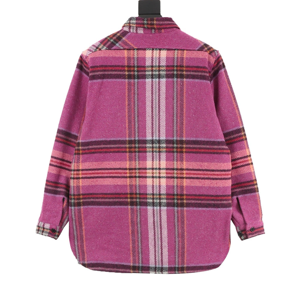 We11done Plaid Wool-Blend Shirt Jacket — Rose Pink, Dual Chest Pockets