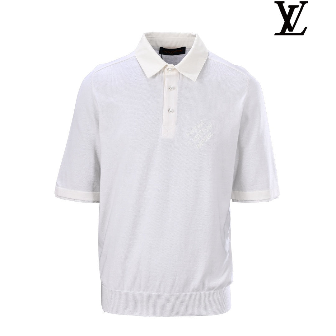 Louis Vuitton Men's White Embroidered Knit Polo Shirt
