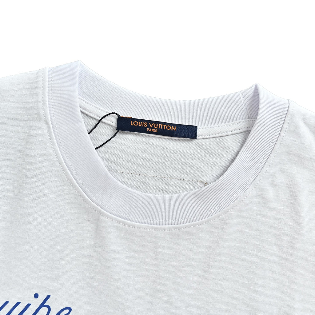 Louis Vuitton Equipe Blue Logo Print Short-Sleeve T-Shirt in White