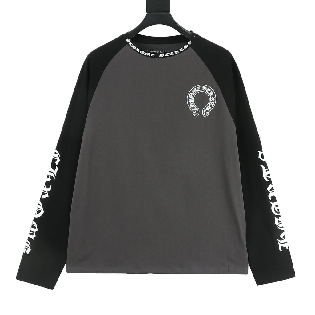 Chrome Hearts Horseshoe Raglan Long-Sleeve Tee — Pink & White, Gothic Sleeve Print