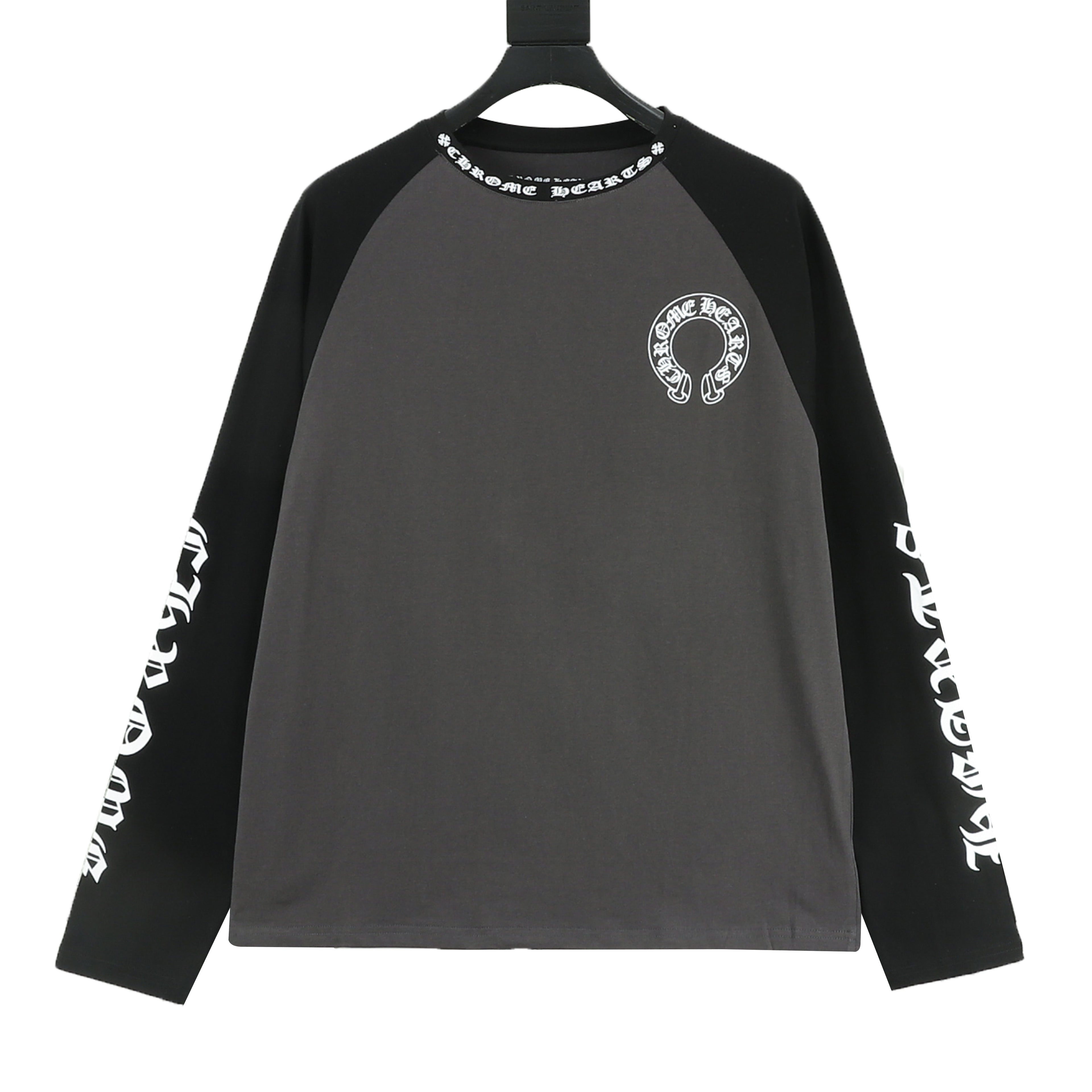 Chrome Hearts Horseshoe Raglan Long-Sleeve Tee — Pink & White, Gothic Sleeve Print