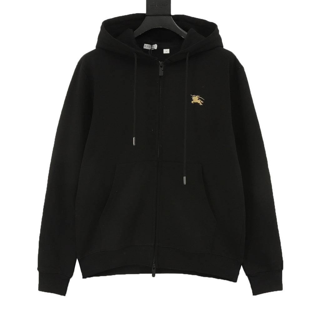 Burberry Women's & Men's Black Equestrian Logo Zip-Up Hoodie