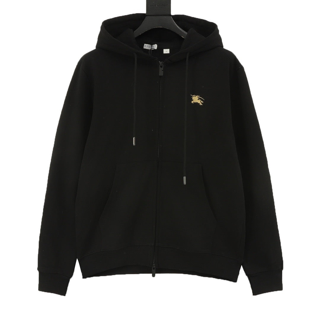 Burberry Women's & Men's Black Equestrian Logo Zip-Up Hoodie