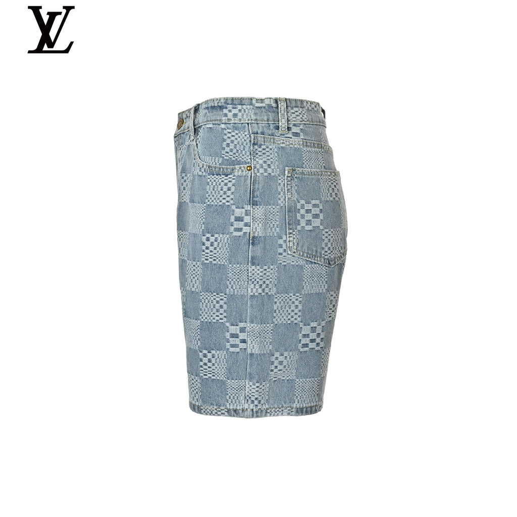 Louis Vuitton Men's Blue Damier Jacquard Denim Shorts