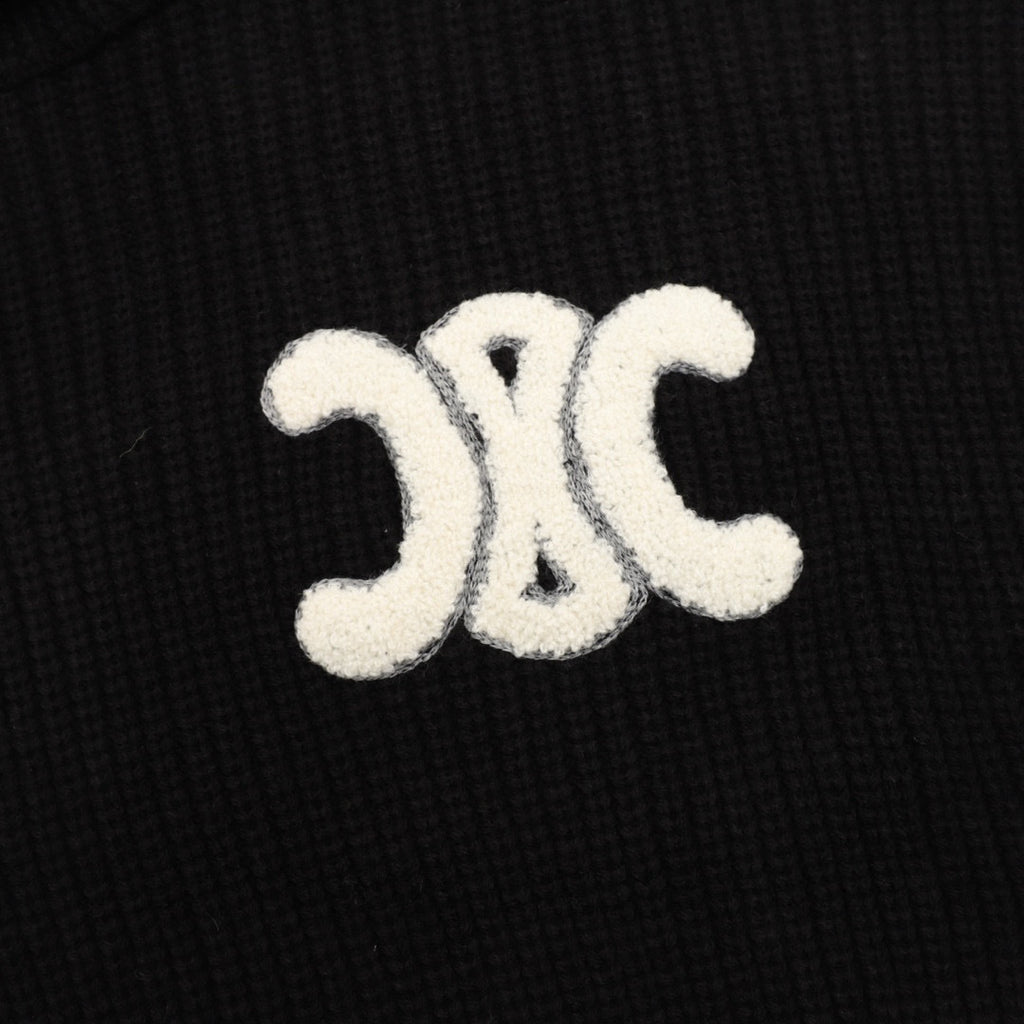 Celine Arc de Triomphe Chenille Logo Chunky Knit Hoodie