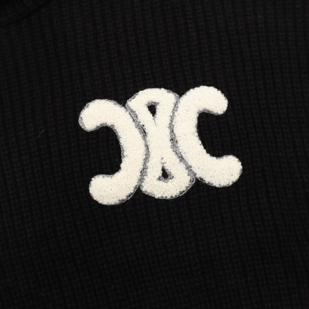 Celine Arc de Triomphe Chenille Logo Chunky Knit Hoodie