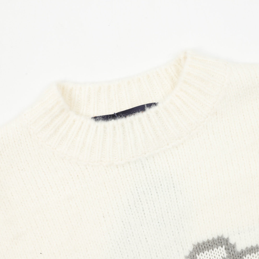Louis Vuitton Women's Men's Off-White Intarsia LV Logo Crewneck Knit Sweater