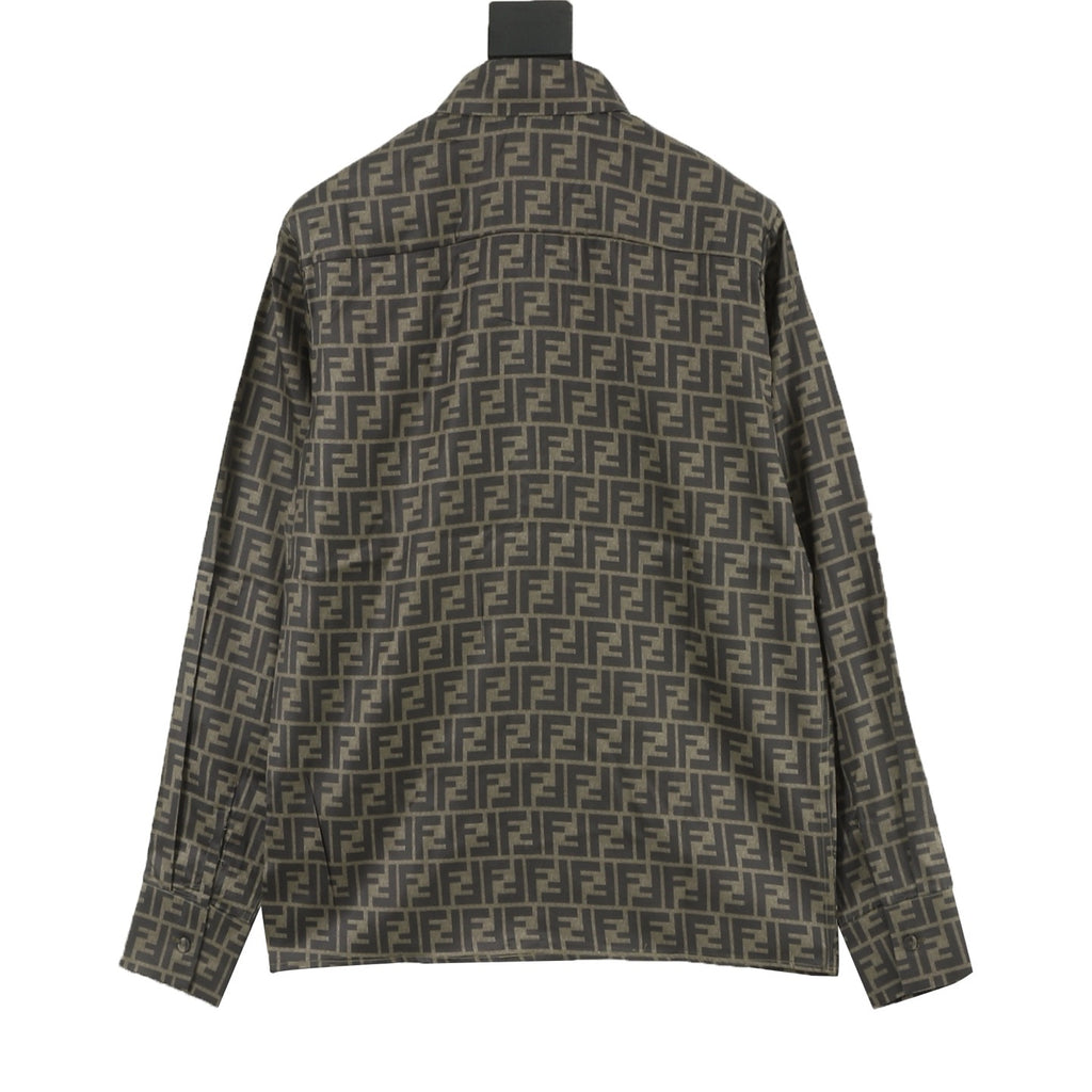 Fendi Classic All-Over FF Monogram Shirt | Dark Grey Tonal Luxury Long Sleeve