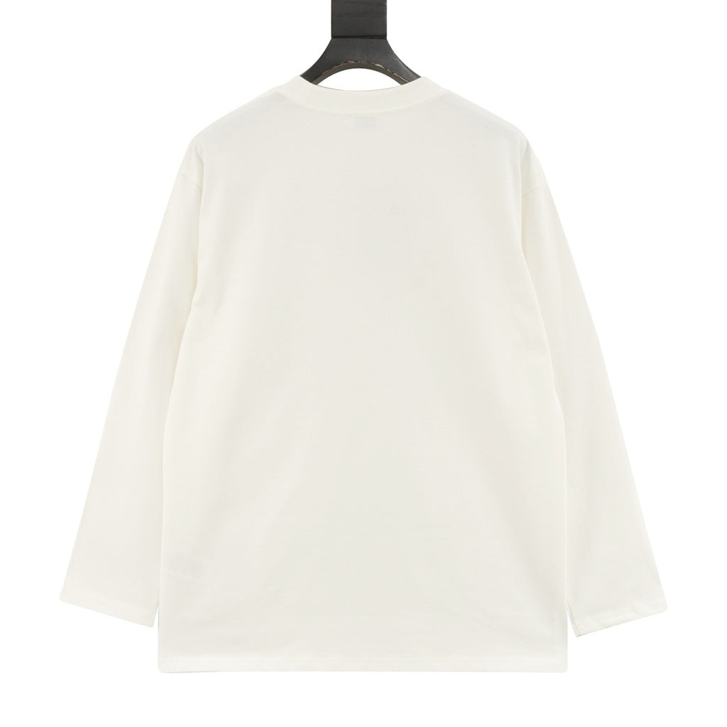 Burberry Equestrian Knight Check Patch Long-Sleeve Top — Ivory | SS25