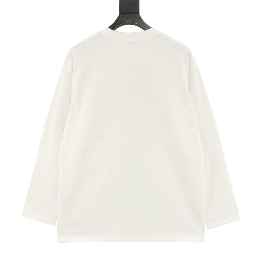 Burberry Equestrian Knight Check Patch Long-Sleeve Top — Ivory | SS25