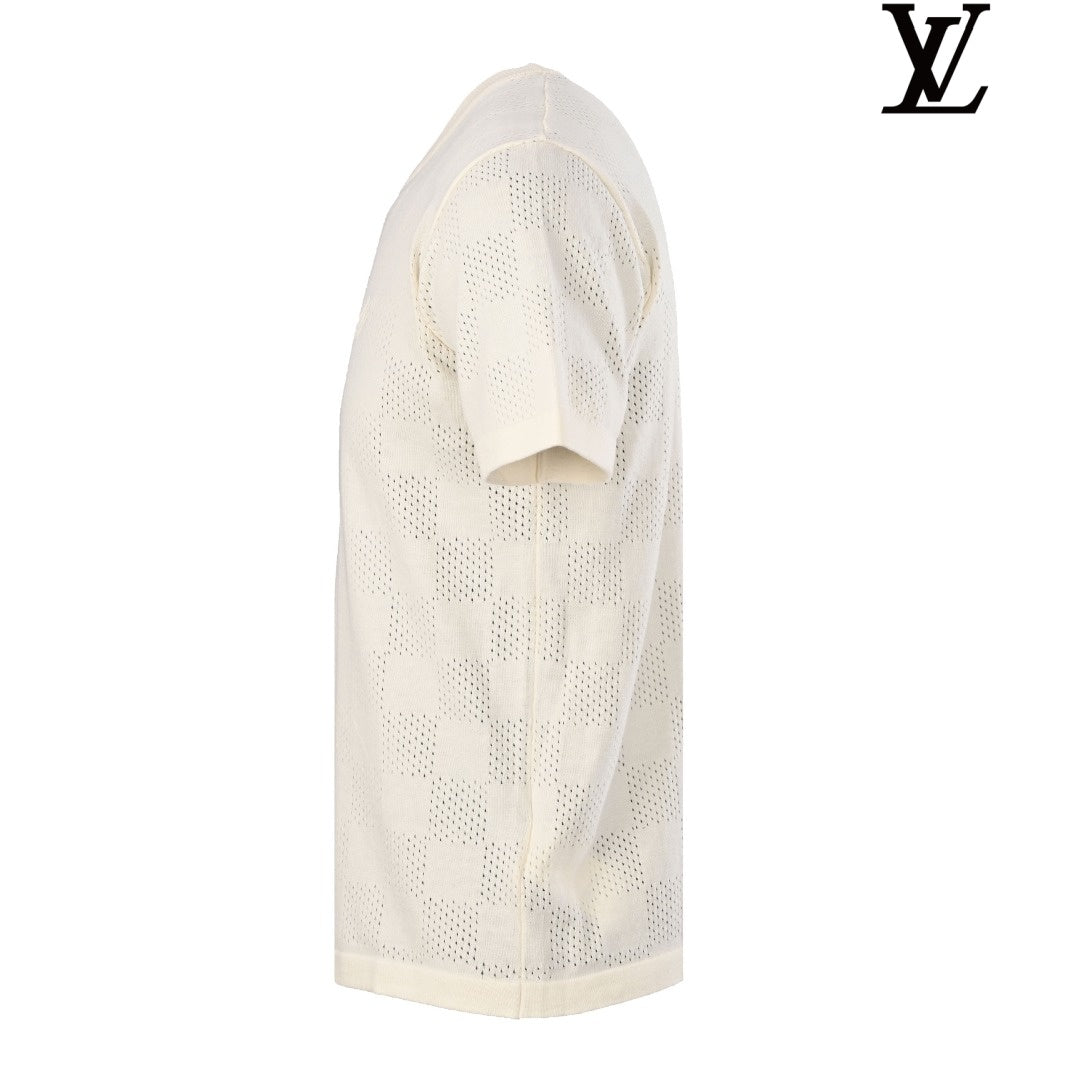 Louis Vuitton Men's Cream Damier Mesh Knit T-Shirt