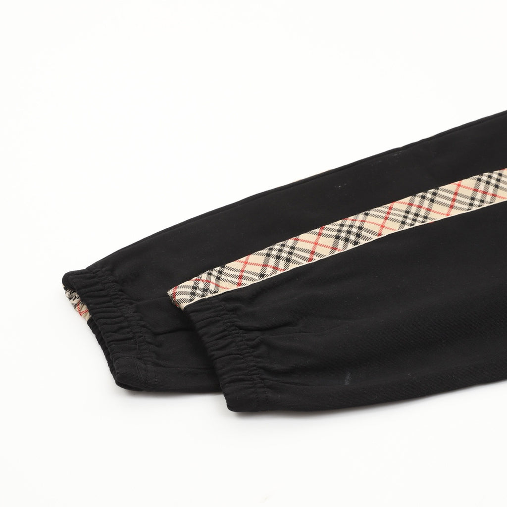 Burberry Women's & Men's Black Side Check Stripe Drawstring Sweatpants