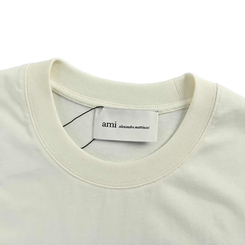 AMI Men's Off-White Small Black Heart Logo T-Shirt