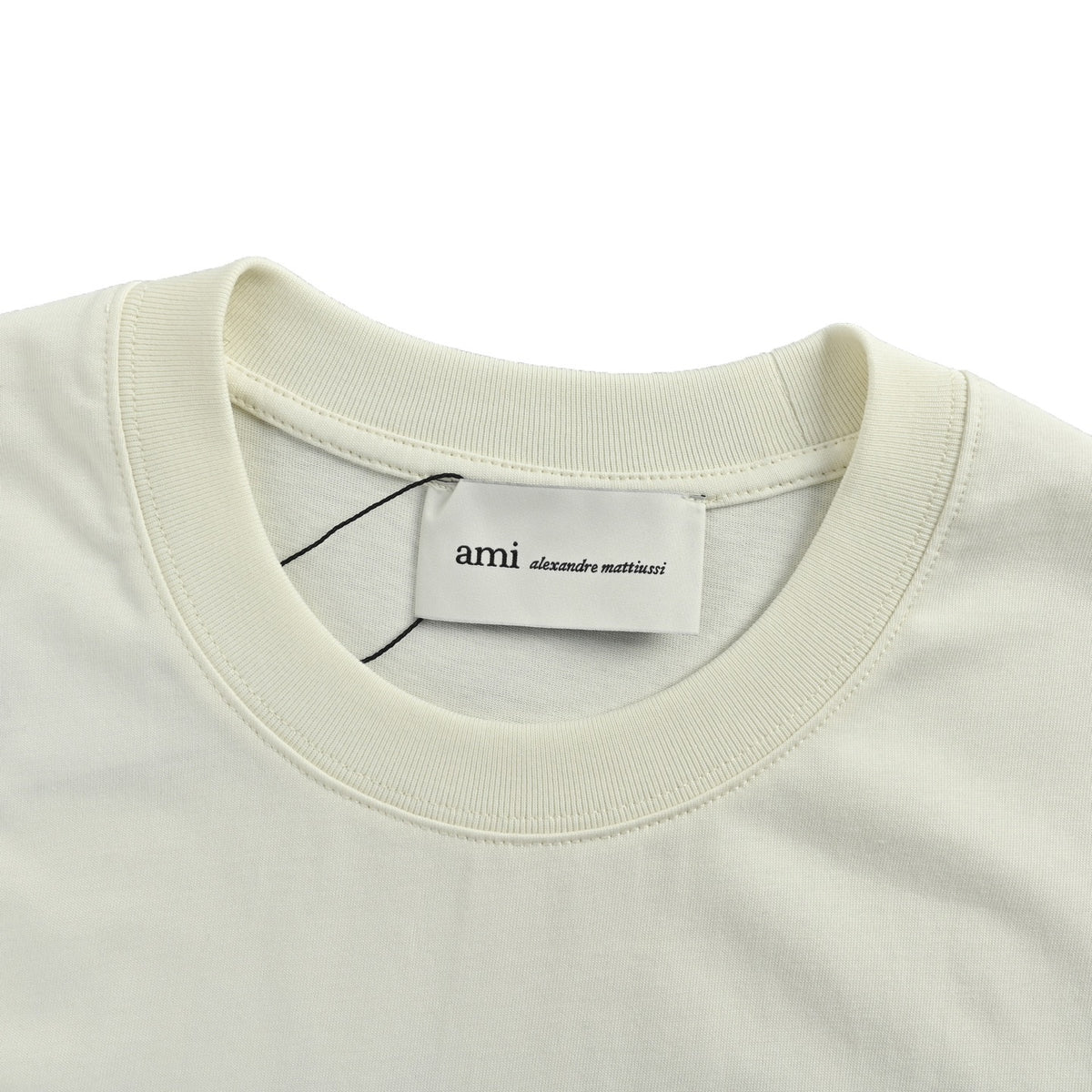 AMI Men's Off-White Small Black Heart Logo T-Shirt