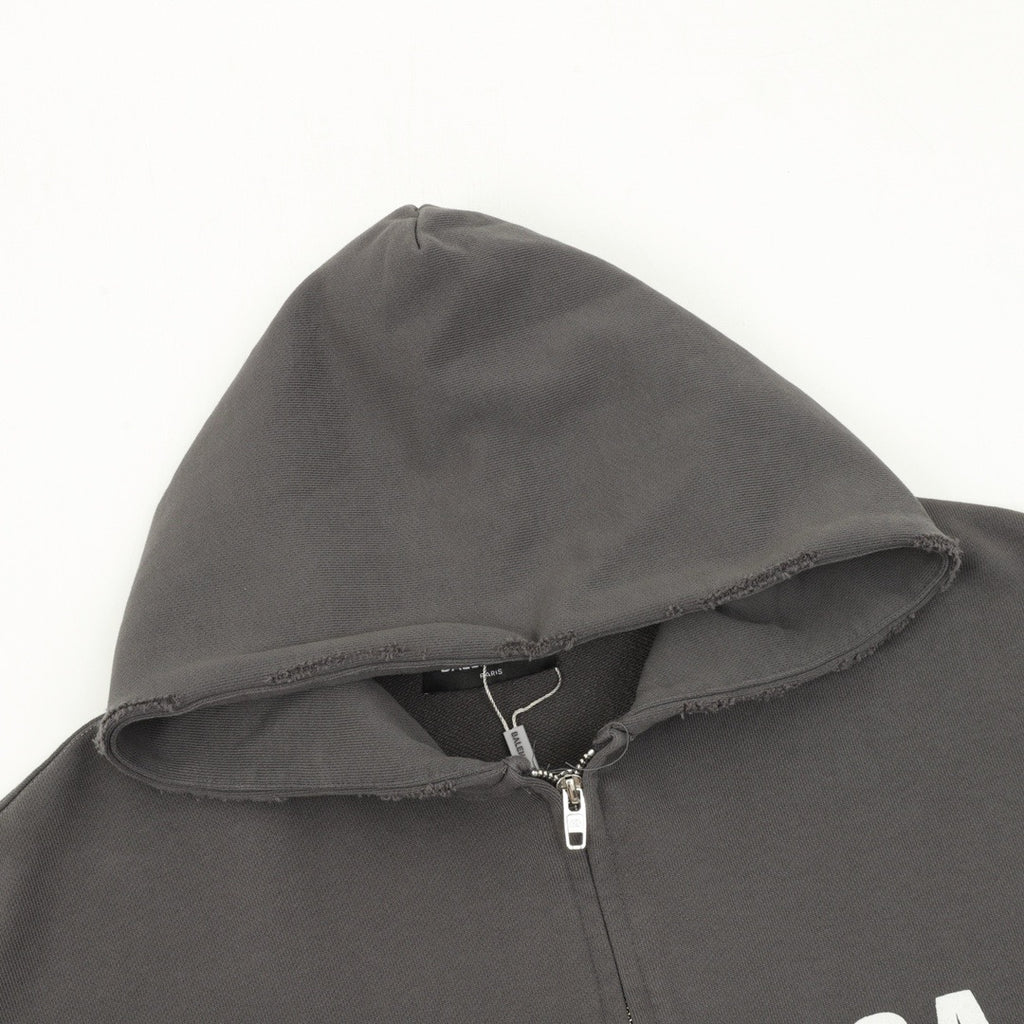 Balenciaga Women's Men's Dark Grey Logo Zip-Up Hoodie