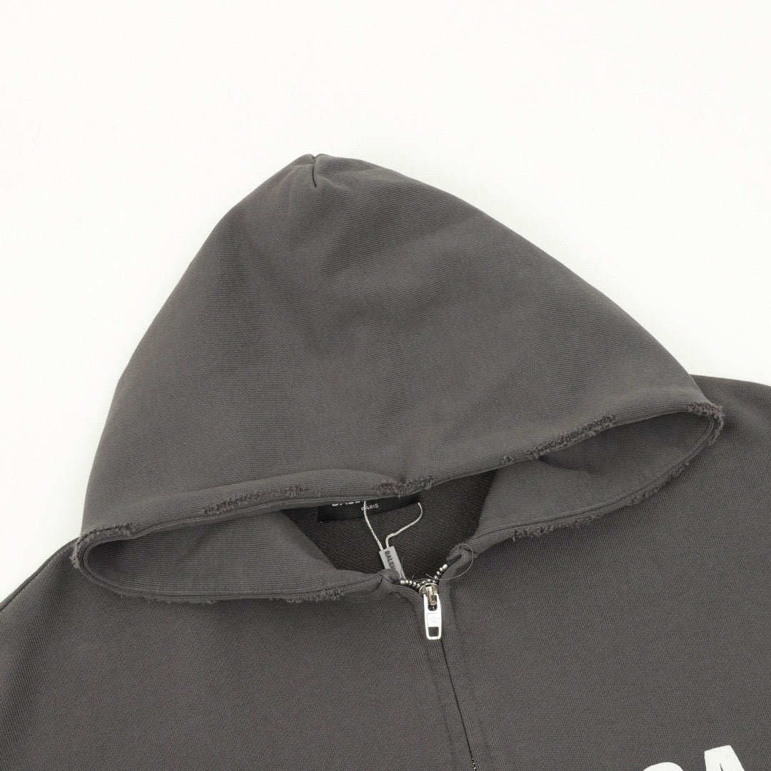 Balenciaga Women's Men's Dark Grey Logo Zip-Up Hoodie
