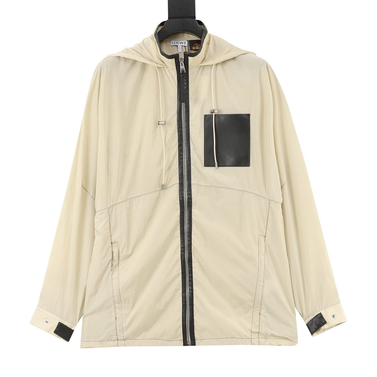 Loewe Women's Men's Cream Leather Pocket Hooded Windbreaker