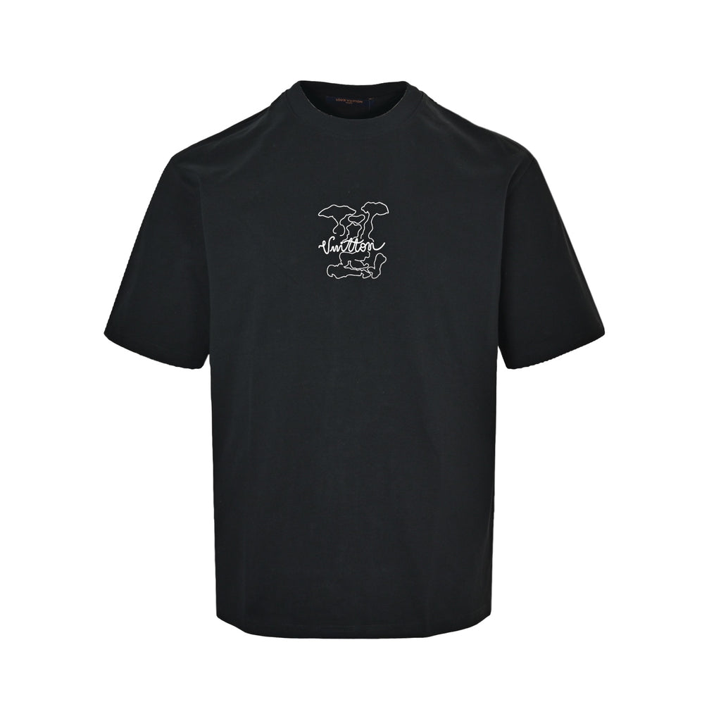 Louis Vuitton Line-Drawing LV Embroidered Short-Sleeve T-Shirt in Black