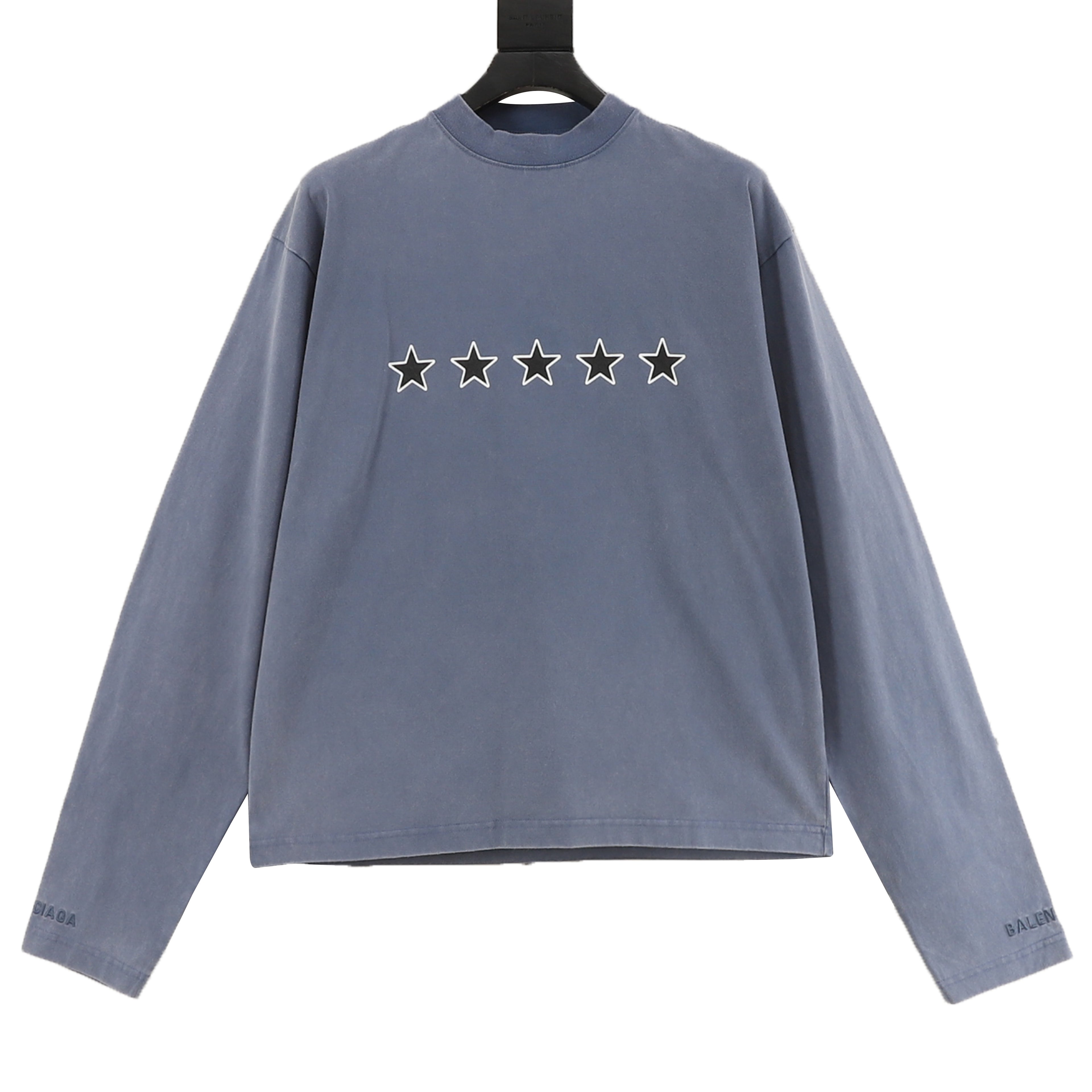 Balenciaga Five-Star Print Sleeve Logo Oversized Long-Sleeve T-Shirt