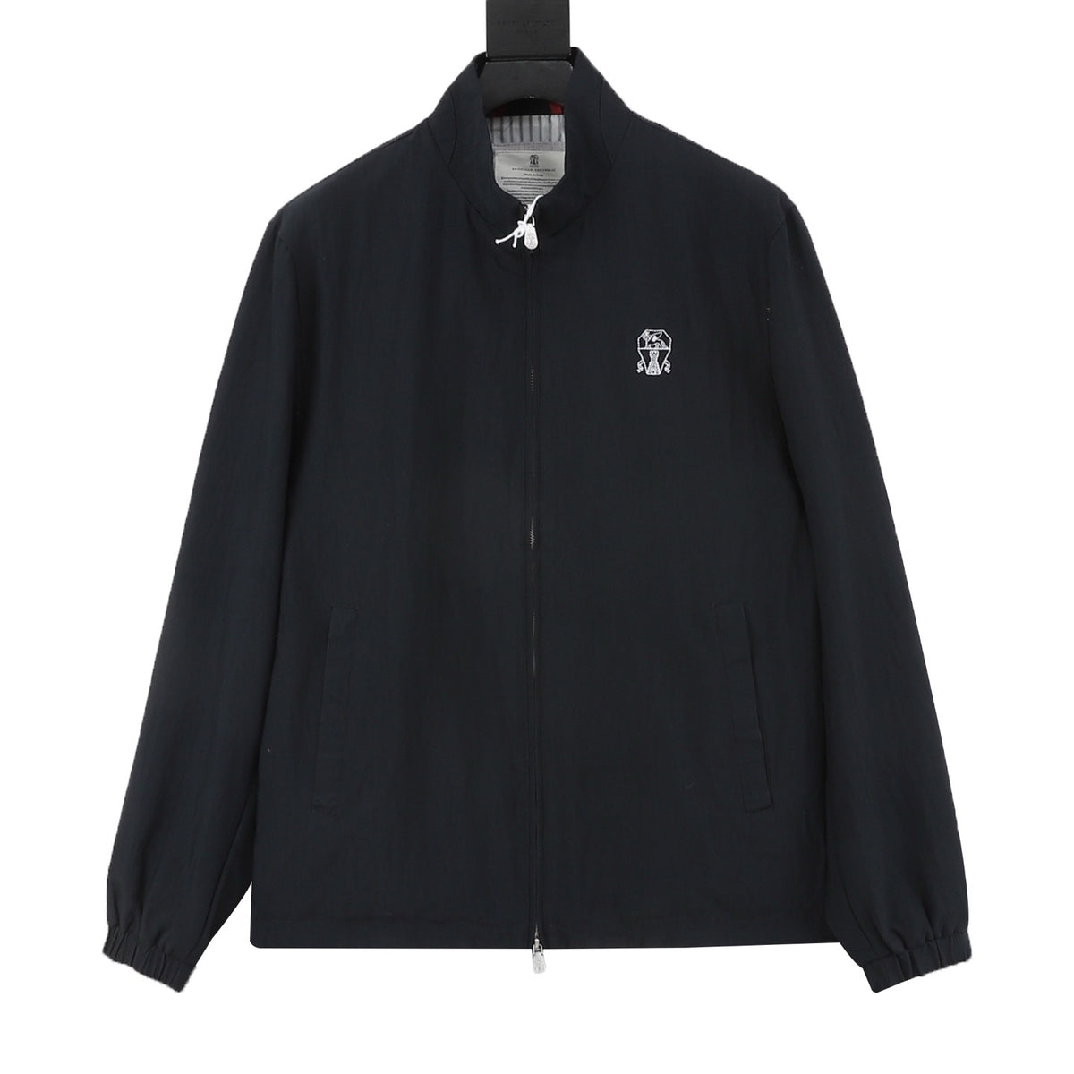 Brunello Cucinelli Women's Men's Black Embroidered Logo Stand-Collar Zip-Up Jacket