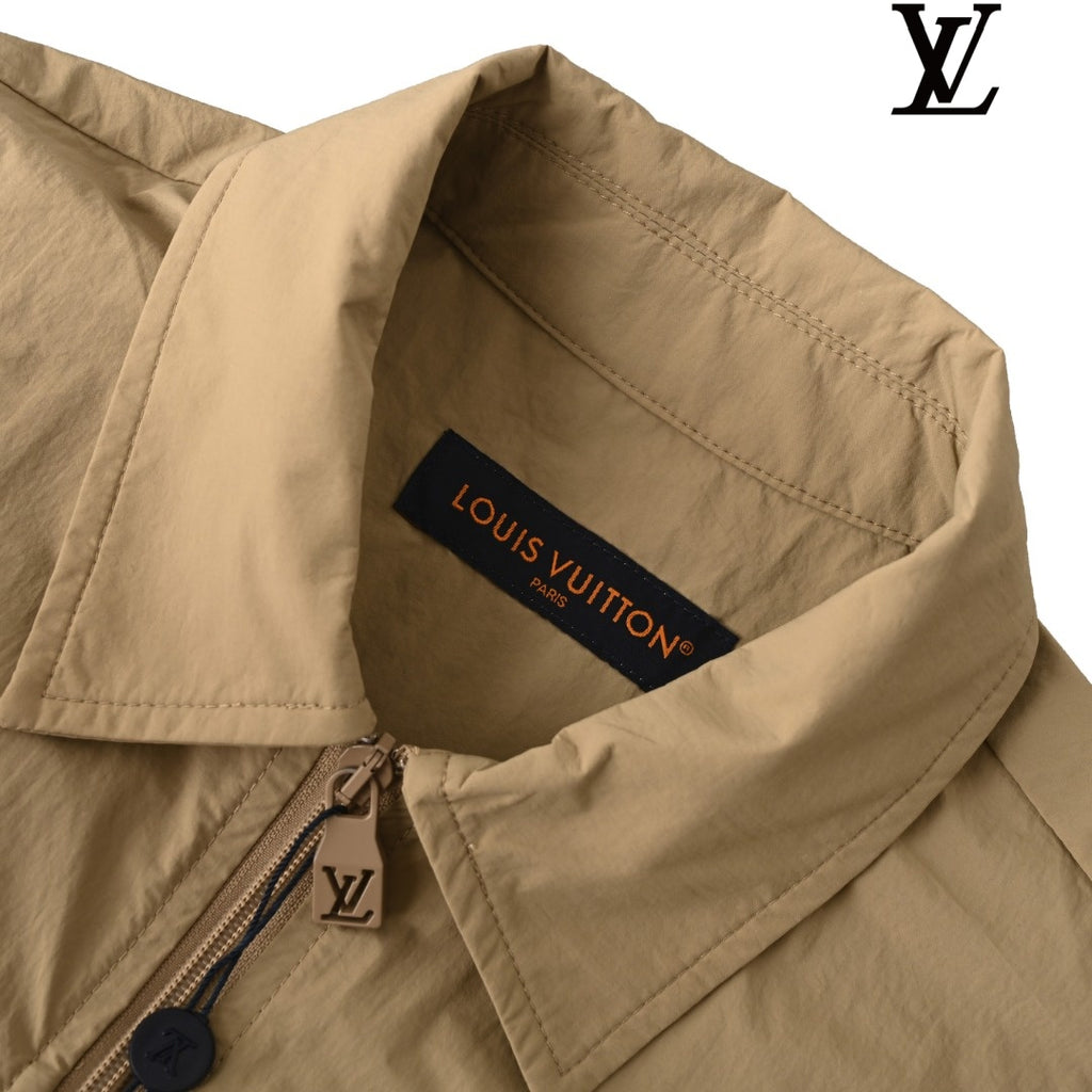 Louis Vuitton Men's Khaki Zip Short Sleeve Shirt