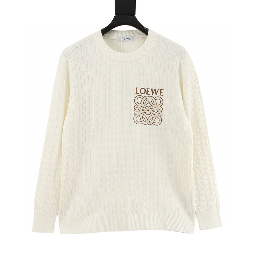 Loewe 25FW Anagram Logo Embroidered Cable Knit Crew Neck Sweater