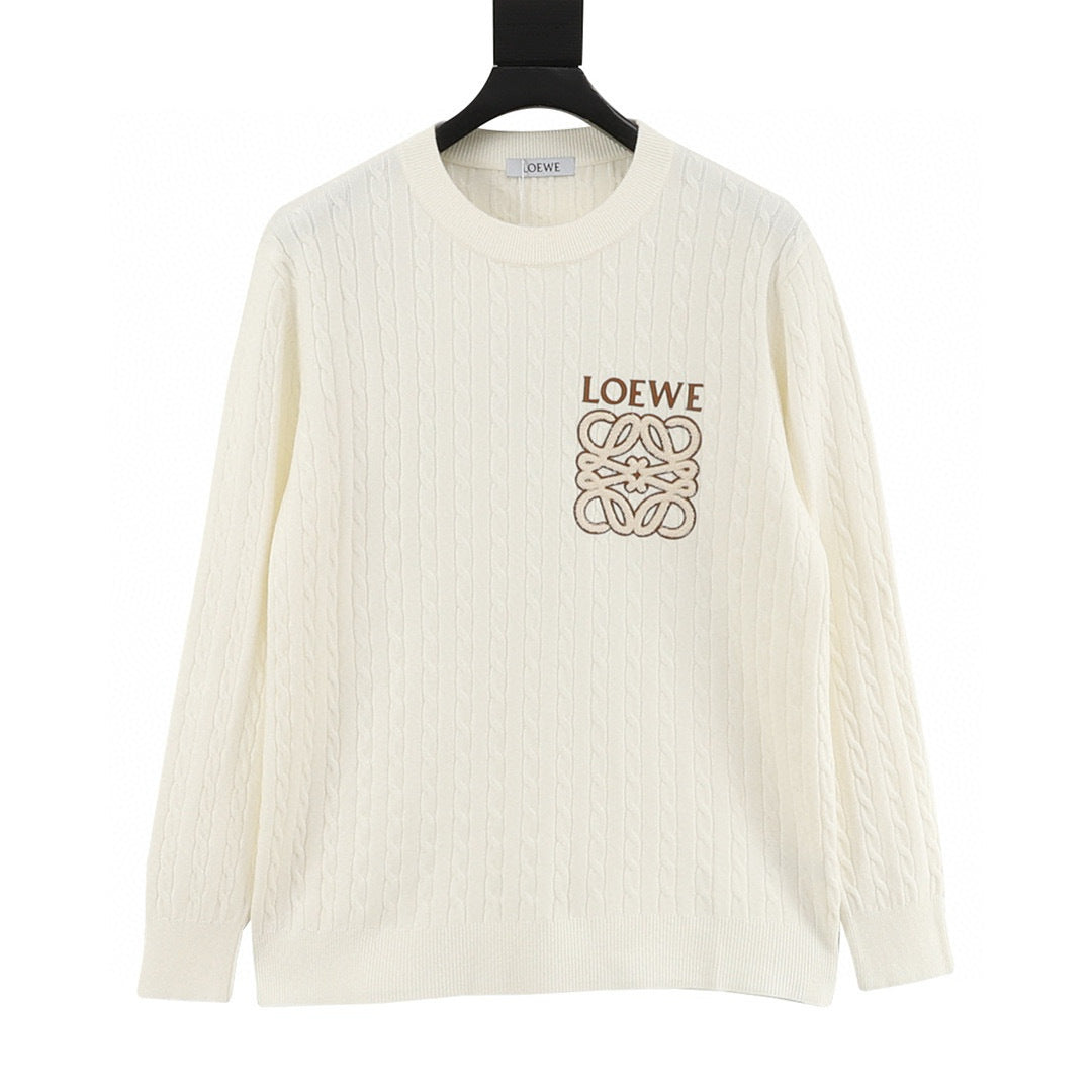 Loewe 25FW Anagram Logo Embroidered Cable Knit Crew Neck Sweater