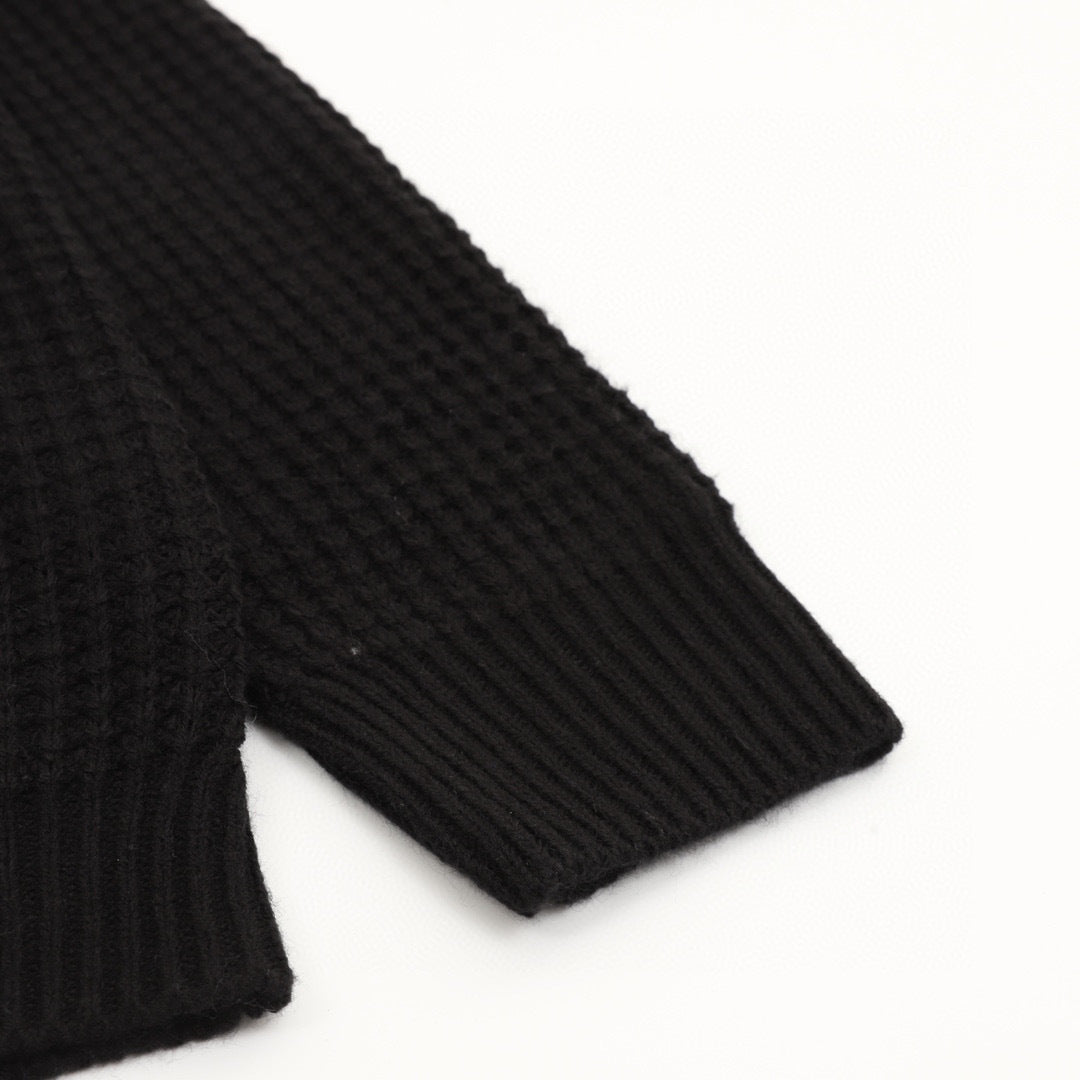 CH Cashmere Cardigan with Leather-Trimmed Sleeves and Cross-Waffle Knit