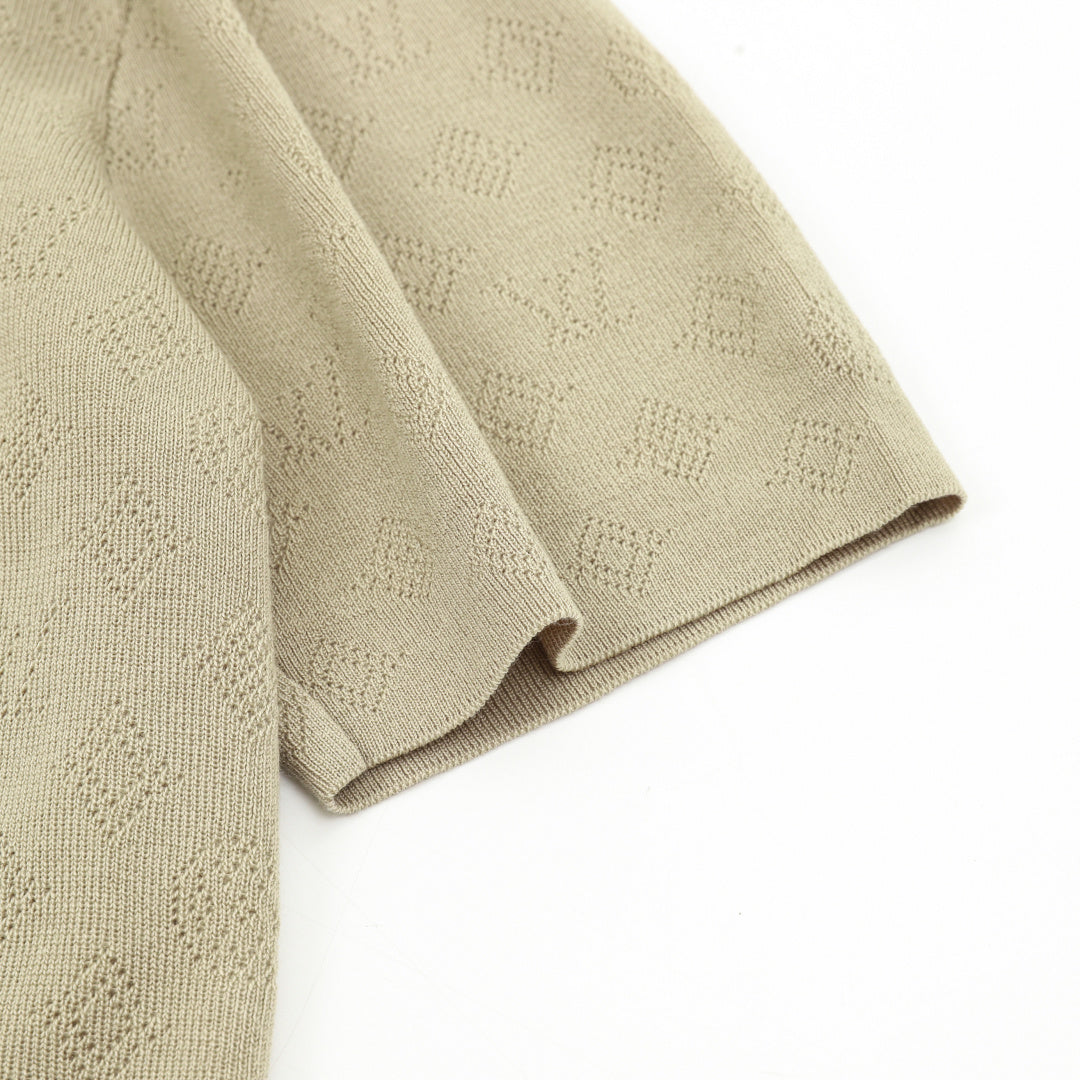 Louis Vuitton All-Over Monogram Knit Short-Sleeve Polo in Khaki