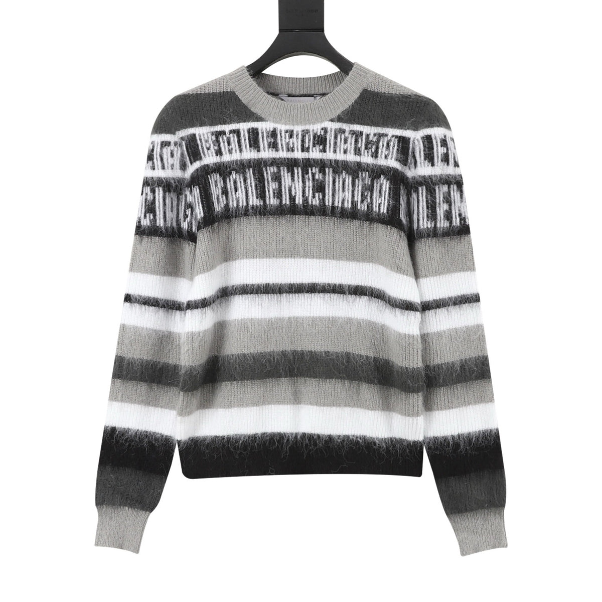 Balenciaga Women's & Men's Grey Mix Logo Striped Knit Sweater